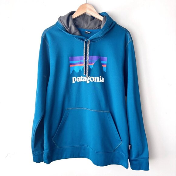 Patagonia Other - Patagonia Blue Hoodie Mens Sweatshirt Shop Sticker Polycycle Corpcore Trailwear